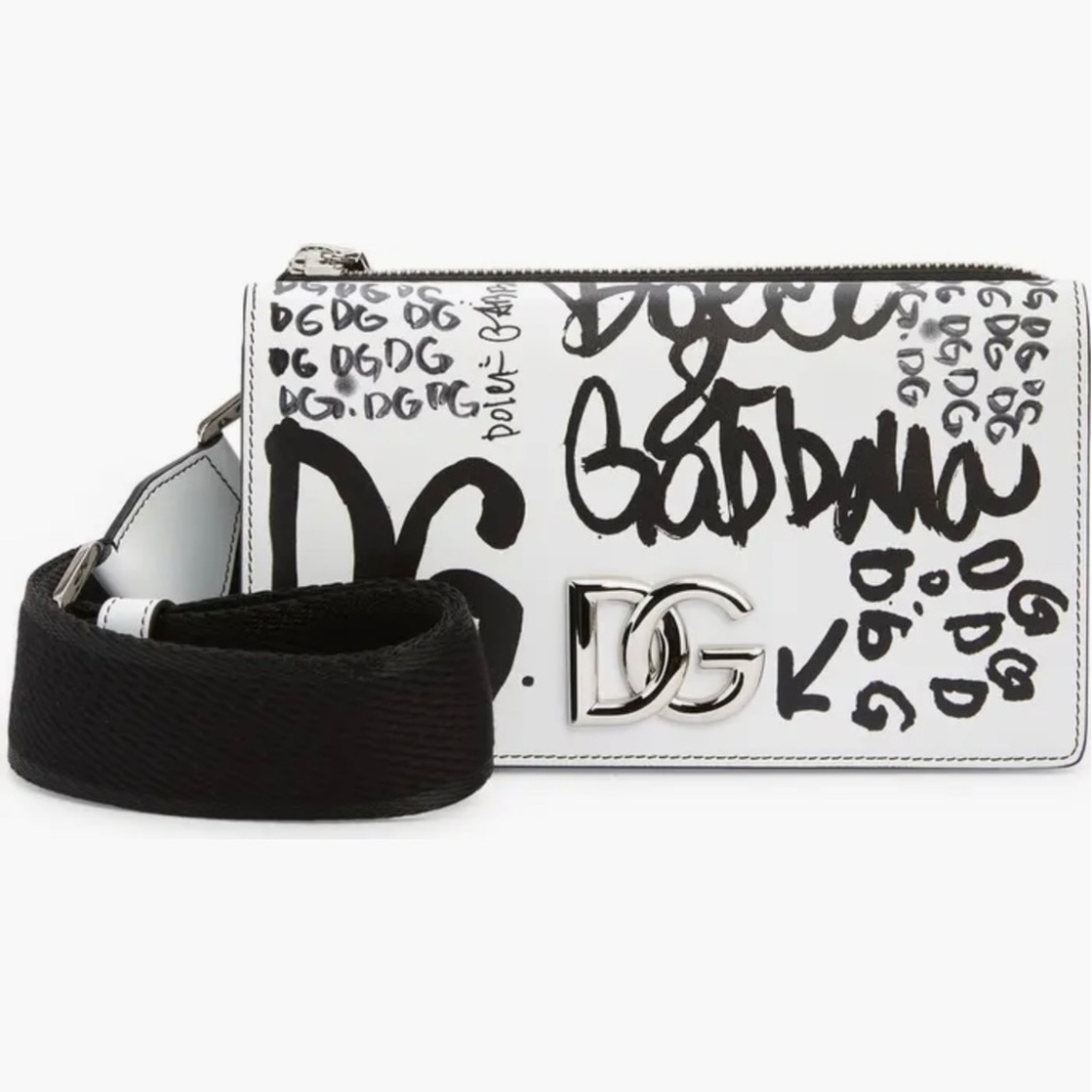 Dolce & Gabbana Graffiti Print Leather Crossbody Bag